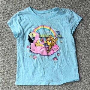 Blue Kids T-Shirt with Flamingo and Cheetah Print